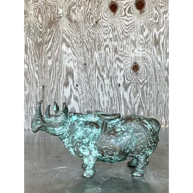 Vintage Asian Bronze Temple Rhino - Side view