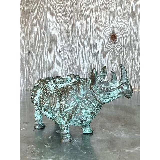 Vintage Asian Bronze Temple Rhino - Top view