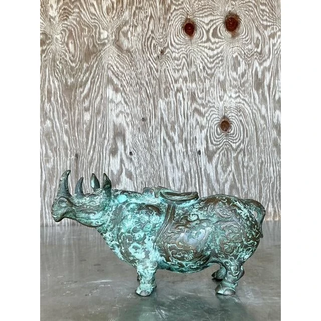 Vintage Asian Bronze Temple Rhino - Detail view