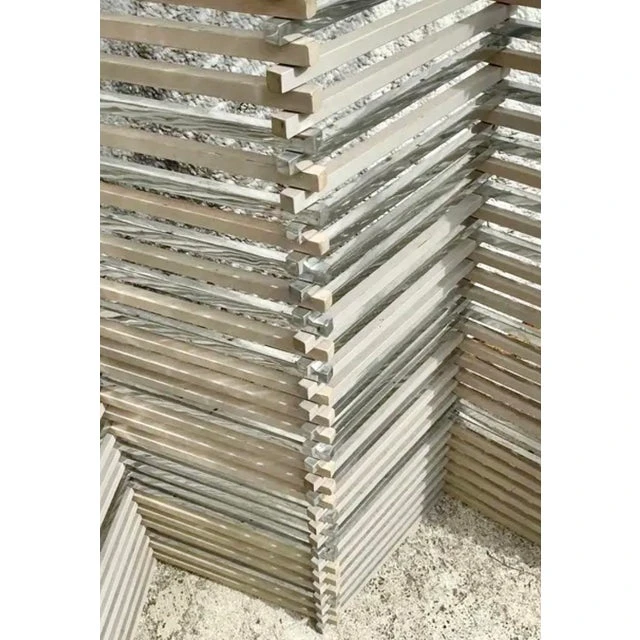 Vintage Boho Stacked Wood and Chrome Folding Screen - Side view