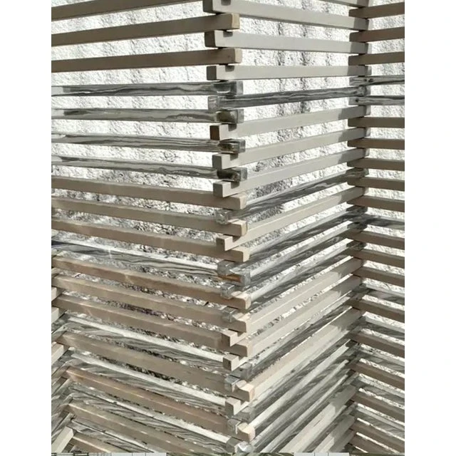 Vintage Boho Stacked Wood and Chrome Folding Screen - Top view