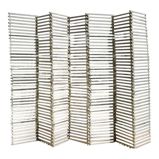 Vintage Boho Stacked Wood and Chrome Folding Screen
