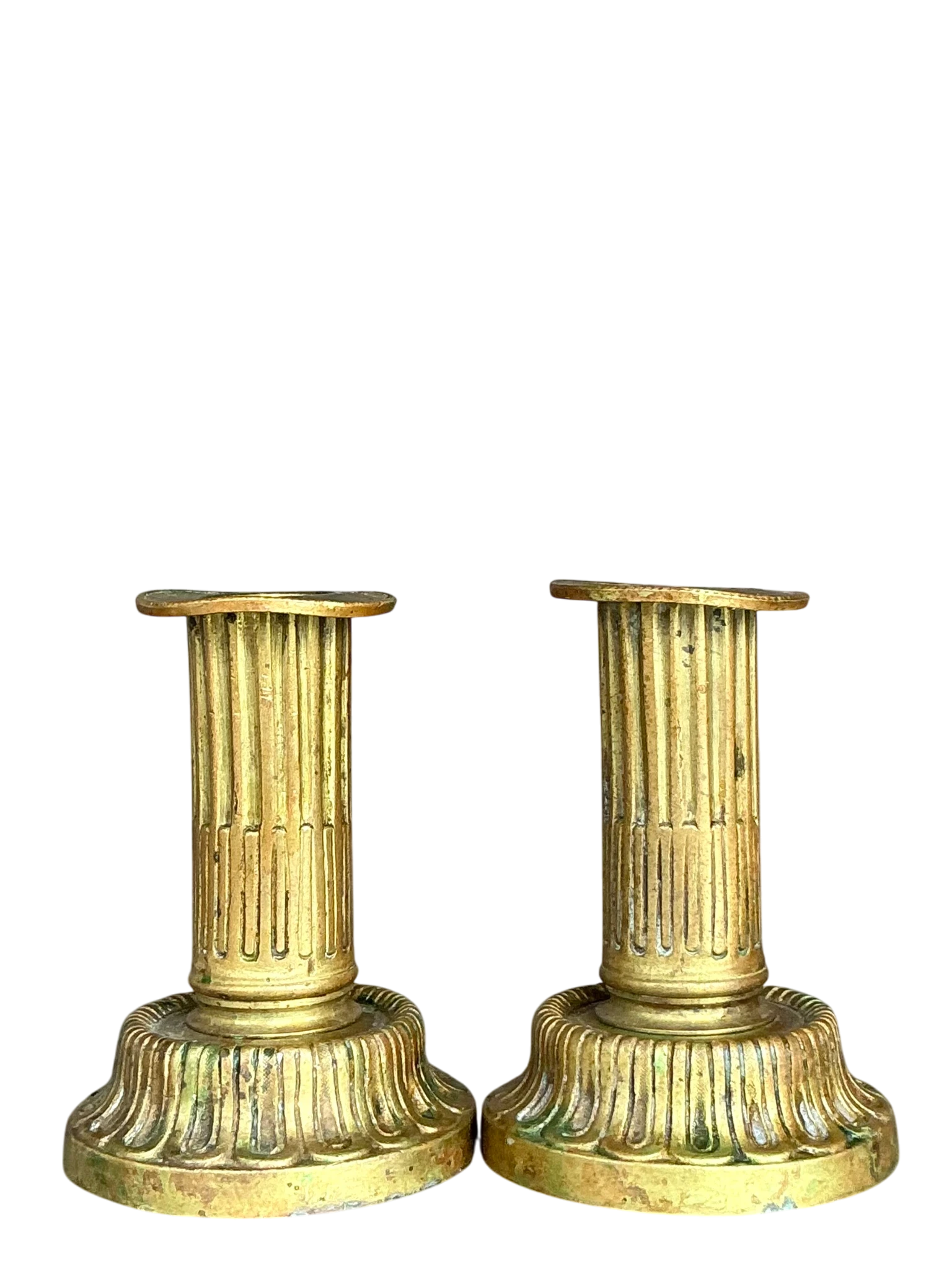 Vintage Boho Patinated Brass Candlesticks - a pair