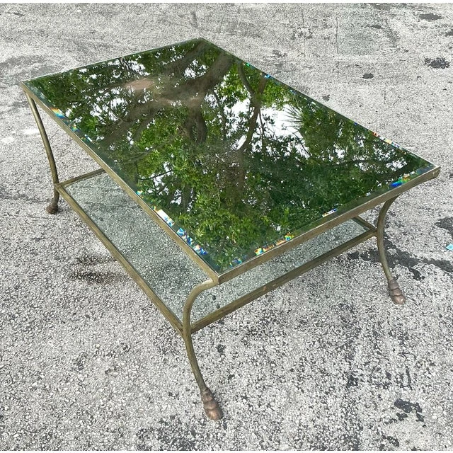 Vintage Regency Brass Hoof Coffee Table - Side view