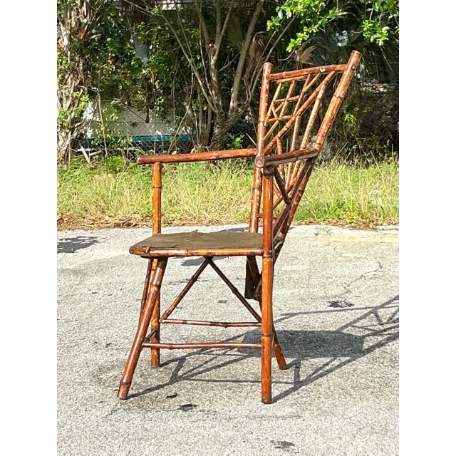 Vintage Distressed Tortoise Bamboo Chair - Back view