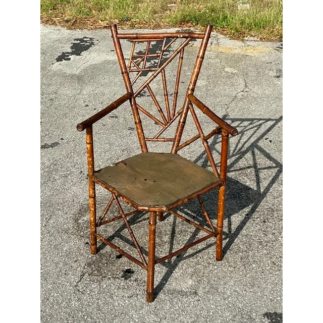 Vintage Distressed Tortoise Bamboo Chair - Top view