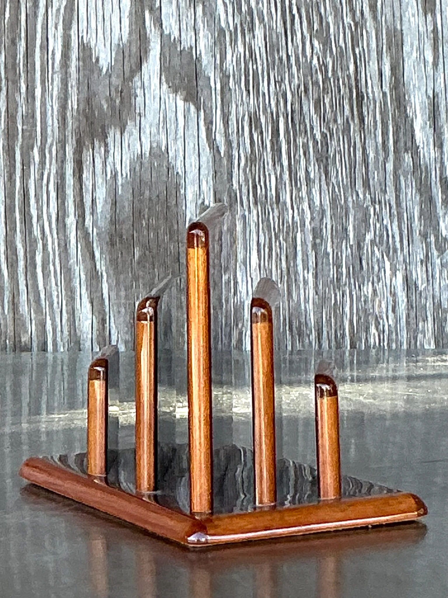 Vintage Boho Hermes Burl Walnut Logo Letter Holder - Top view