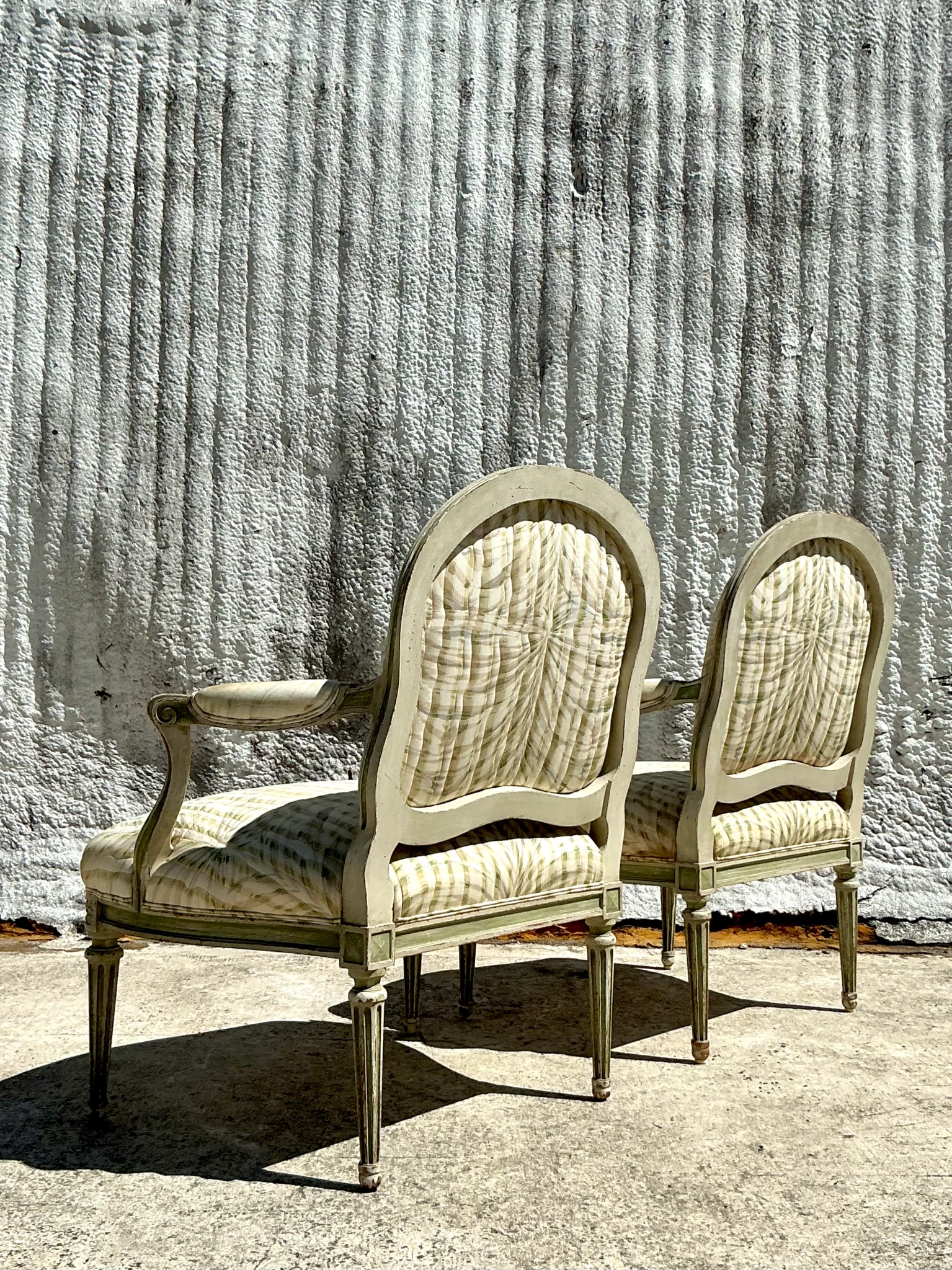 Vintage Regency Swag Print Fauteuil Chairs - A PairVintage Regency Swag Print Fauteuil Chairs - A Pair - Top view