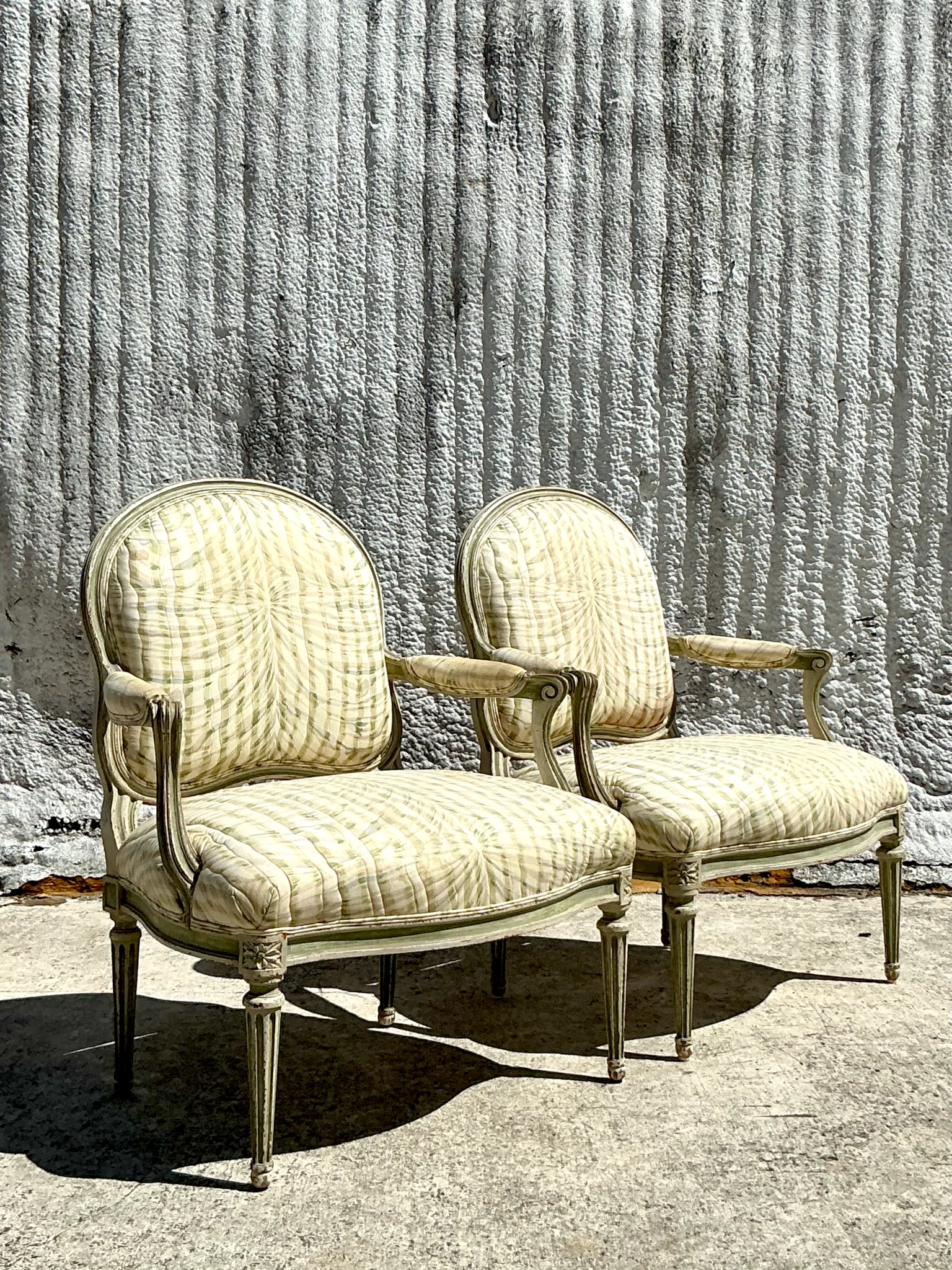 Vintage Regency Swag Print Fauteuil Chairs - A PairVintage Regency Swag Print Fauteuil Chairs - A Pair - Detail view