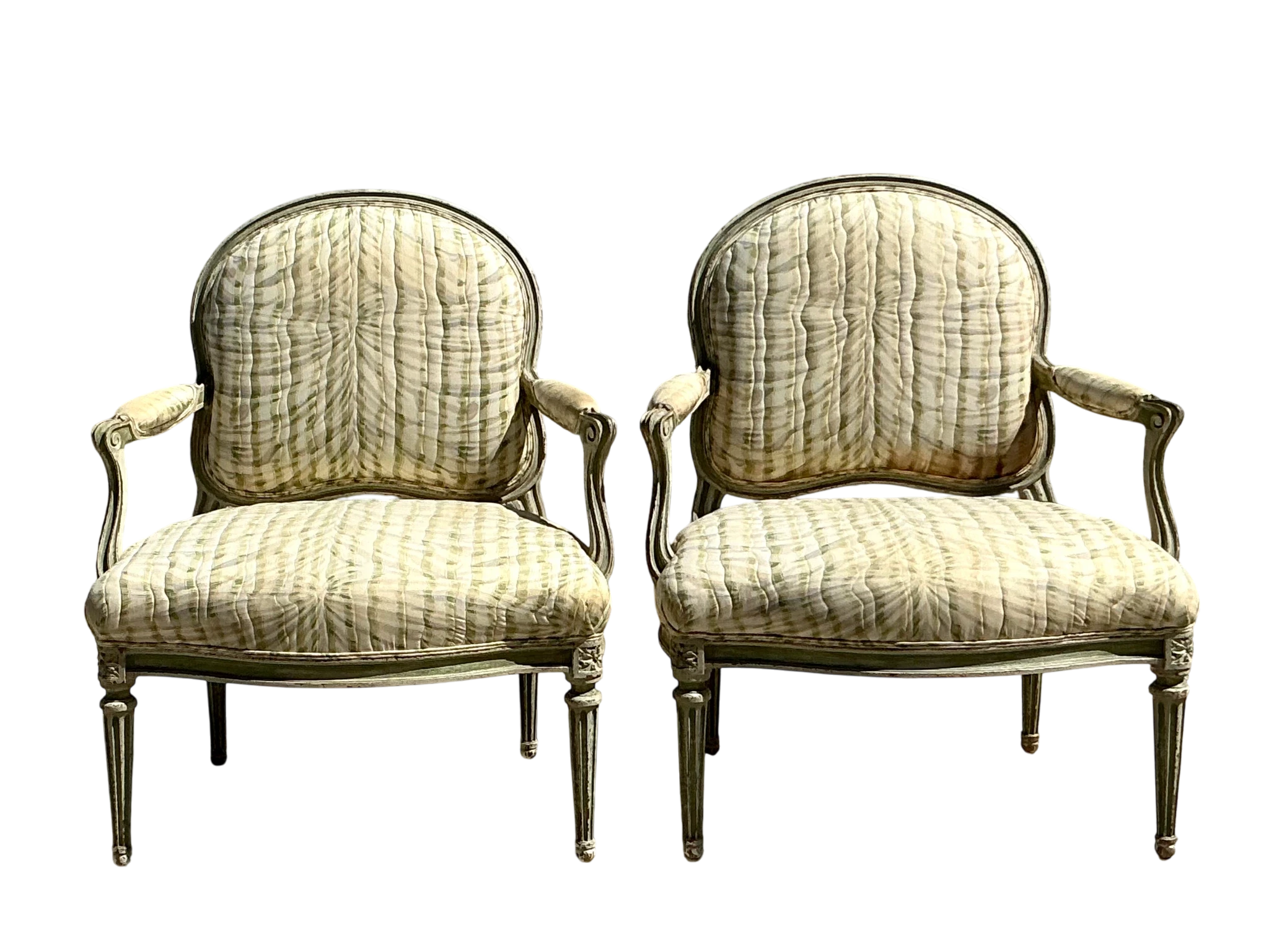 Vintage Regency Swag Print Fauteuil Chairs - A PairVintage Regency Swag Print Fauteuil Chairs - A Pair