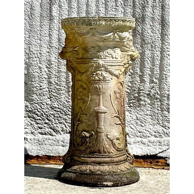 Vintage Regency Cast Cement Swag Pedestal - Detail view