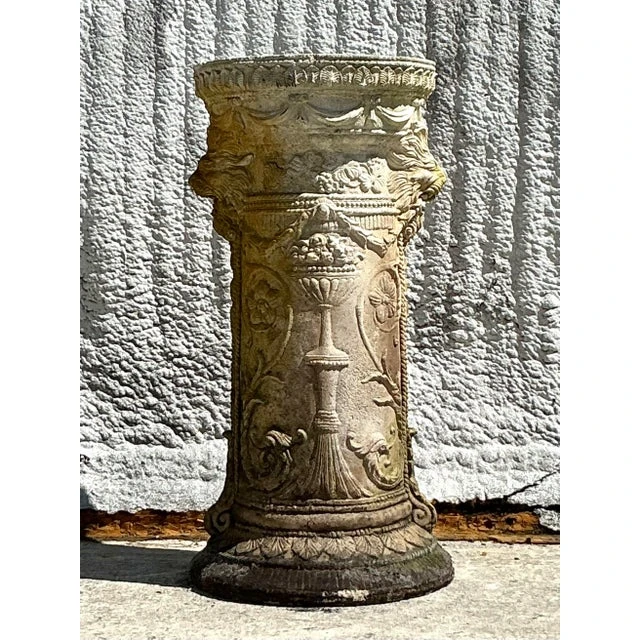 Vintage Regency Cast Cement Swag Pedestal - Side view