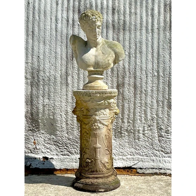 Vintage Regency Cast Cement Swag Pedestal - Back view