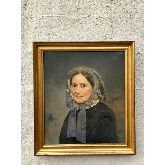 Vintage Boho Original Oil Portrait on Canvas - Top view