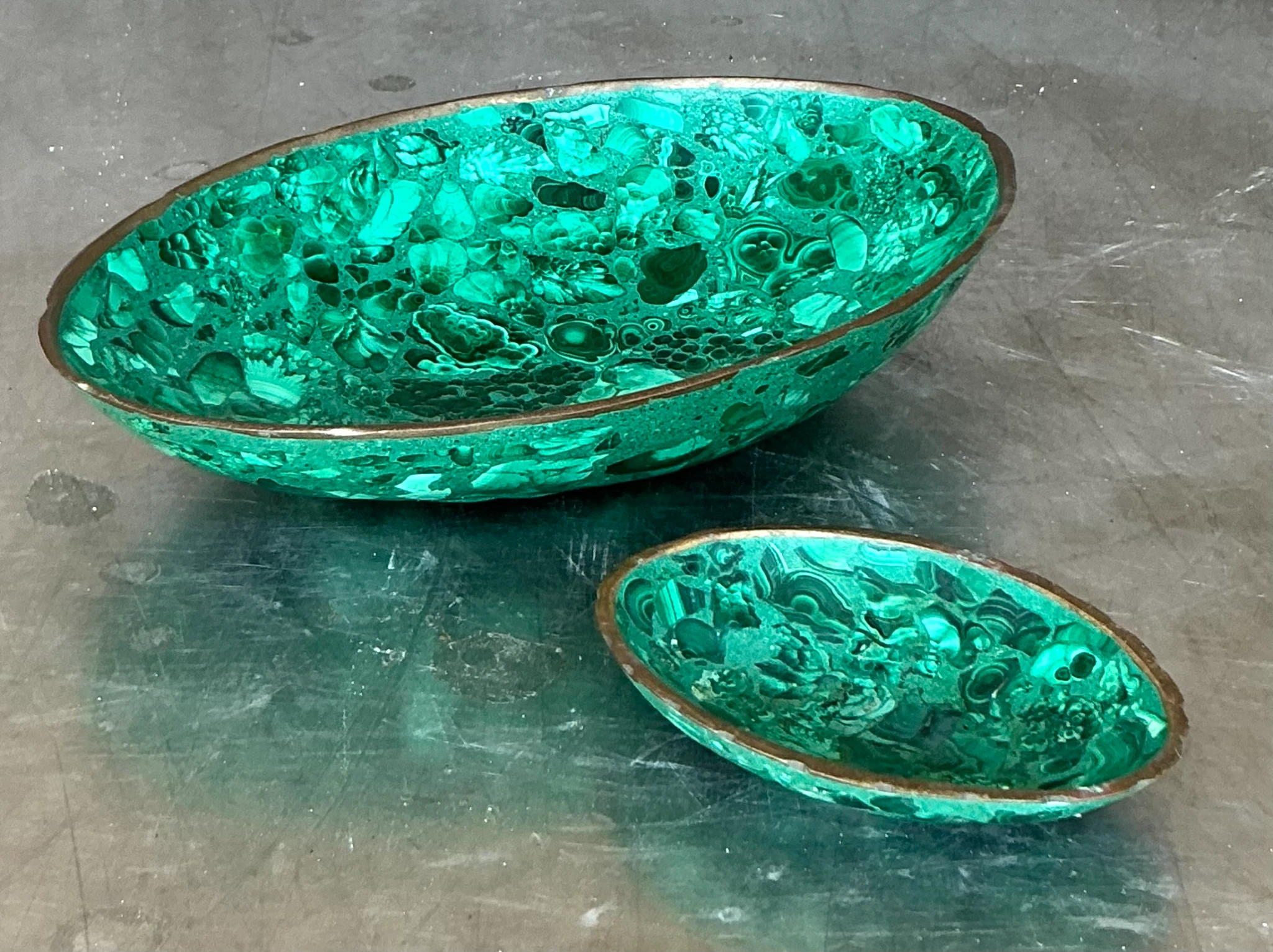 Vintage Boho Malachite Bowls- a Pair - Detail view