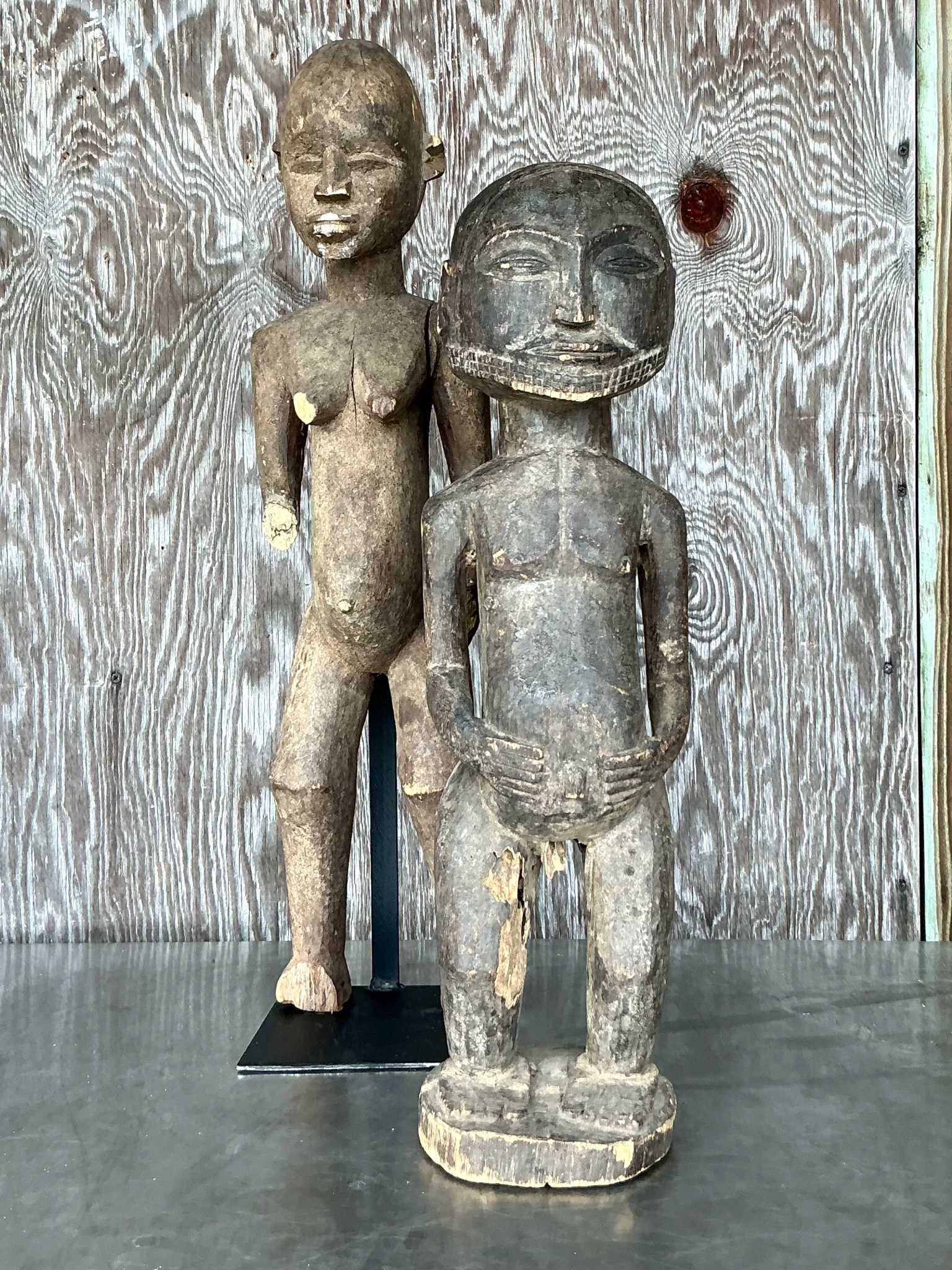 Vintage Boho Tribal African Carved Figures - Set Of 2 - Detail view