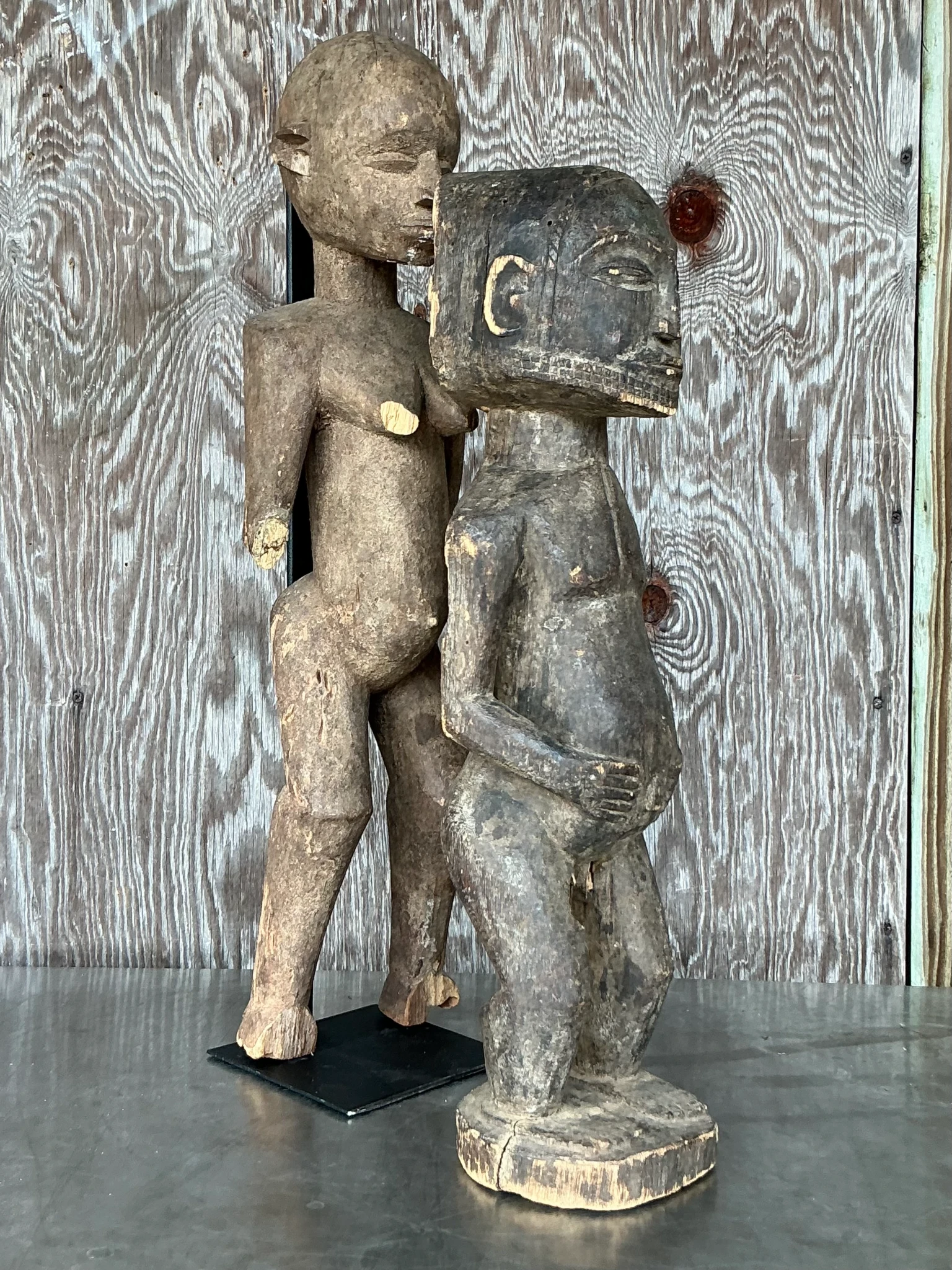 Vintage Boho Tribal African Carved Figures - Set Of 2 - Back view