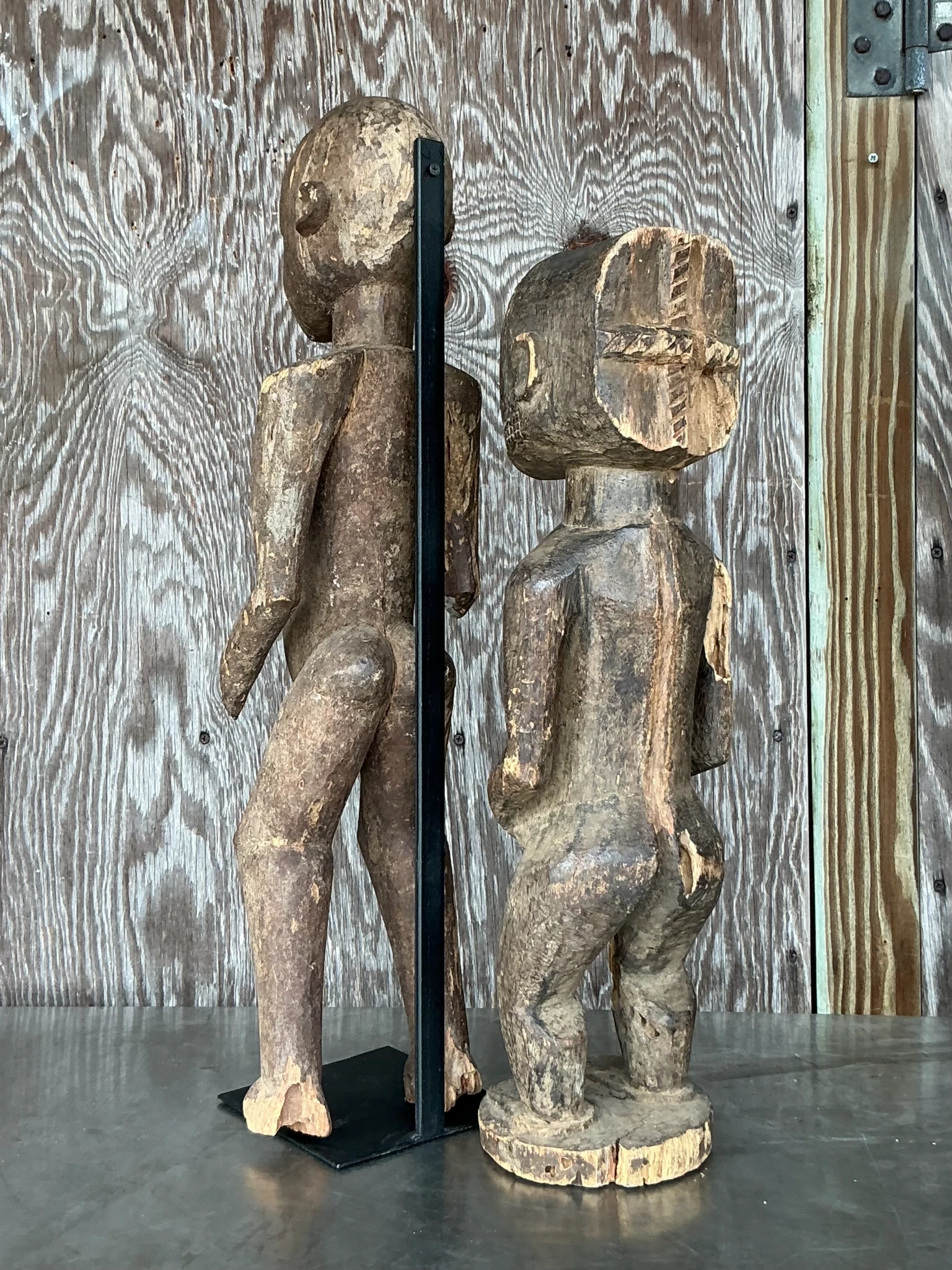 Vintage Boho Tribal African Carved Figures - Set Of 2 - Top view