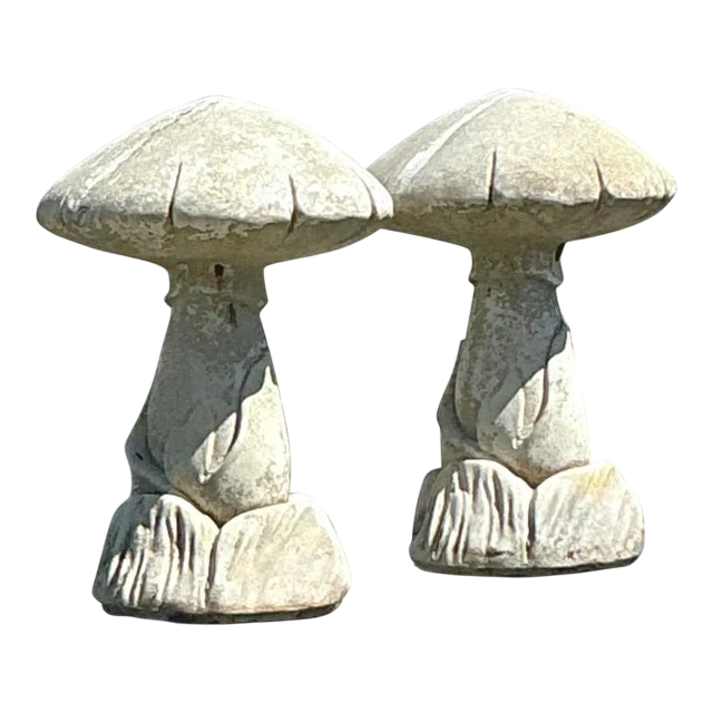 Vintage Boho Cast Stone Mushrooms - A Pair