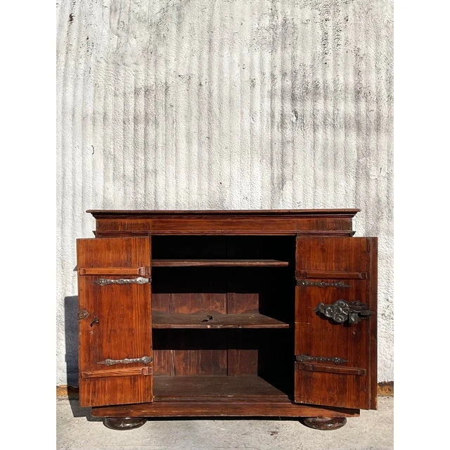 Antique Boho 19th Century Carved Wood Cabinet - Top view