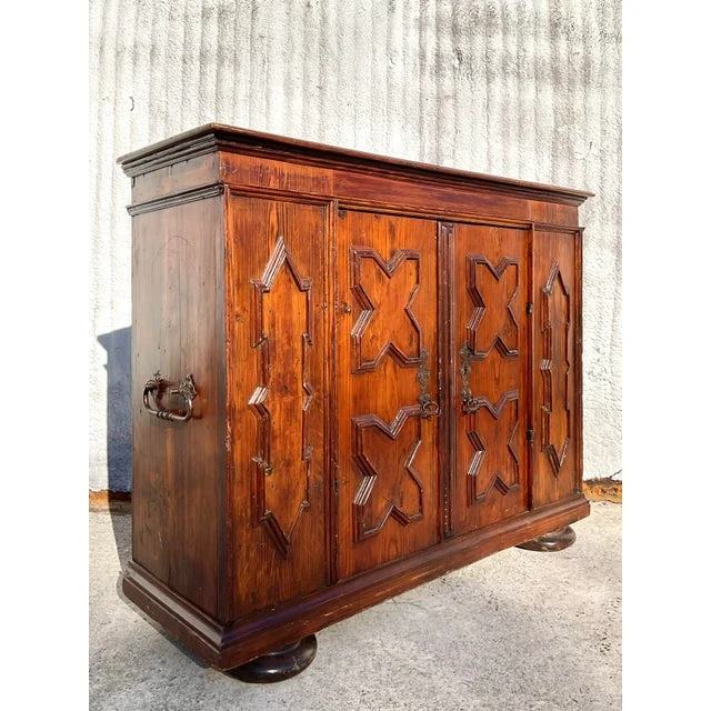 Antique Boho 19th Century Carved Wood Cabinet - Side view