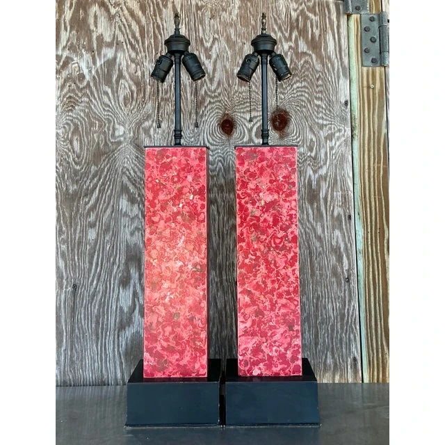 Vintage Boho Faux Marble Lamps - A Pair - Detail view