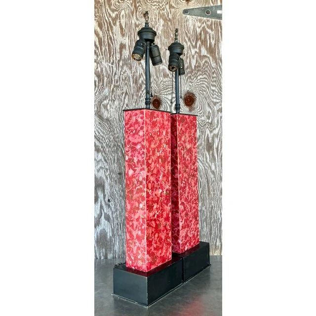 Vintage Boho Faux Marble Lamps - A Pair - Back view