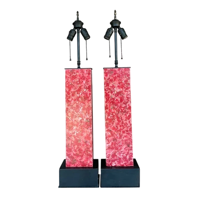 Vintage Boho Faux Marble Lamps - A Pair
