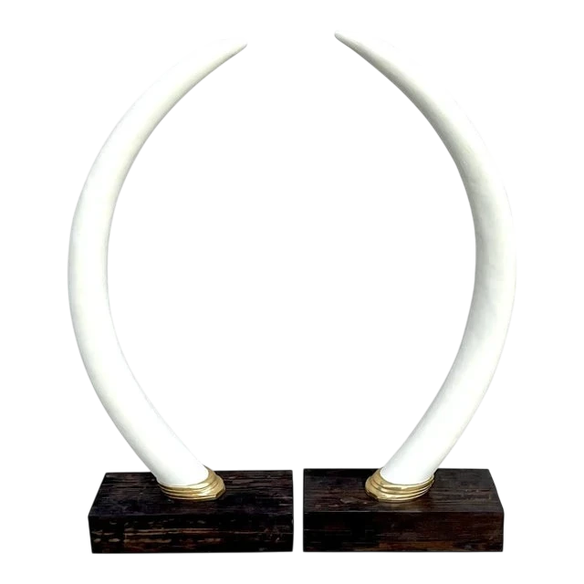 Vintage Boho Monumental Plaster Elephant Tusks - Set of 2