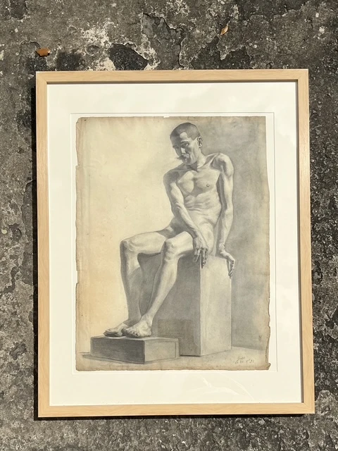 Vintage Boho Original 1920s Pencil Sketch Of Man - Detail view
