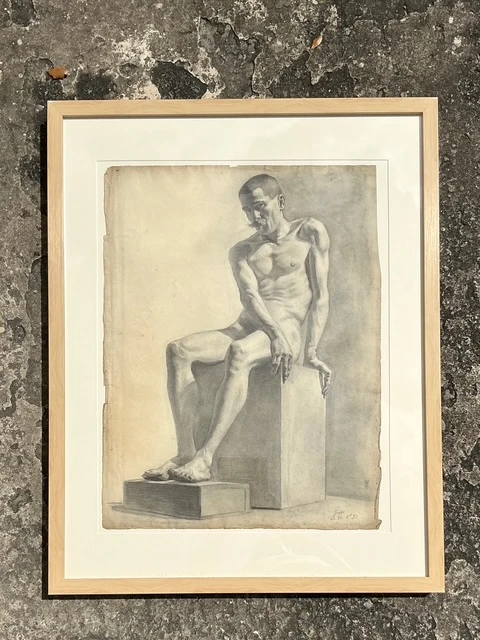 Vintage Boho Original 1920s Pencil Sketch Of Man - Side view