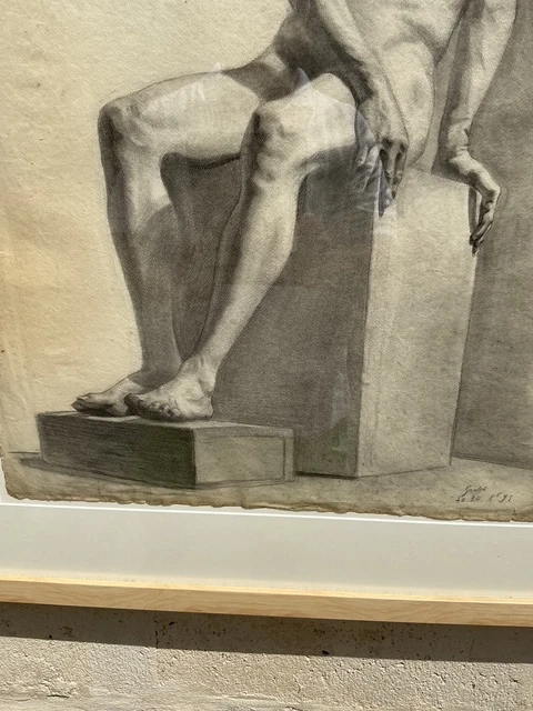 Vintage Boho Original 1920s Pencil Sketch Of Man - Back view