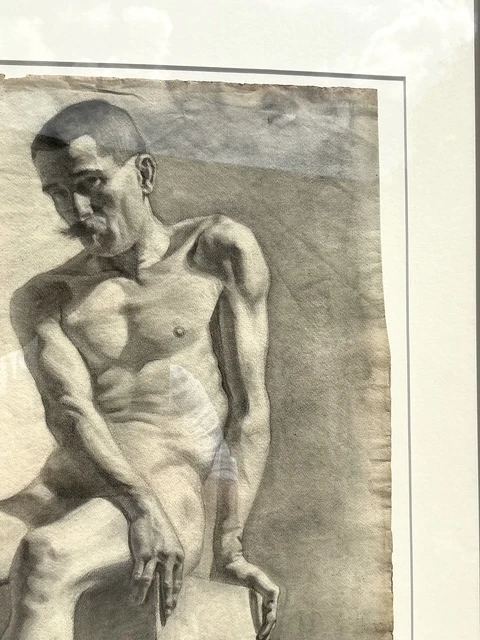 Vintage Boho Original 1920s Pencil Sketch Of Man - Top view