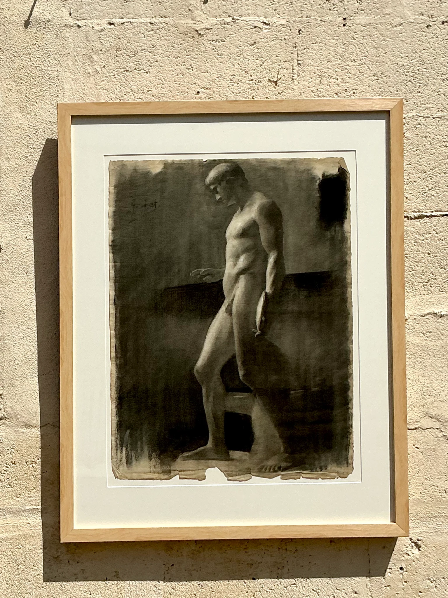 Vintage Boho Original Pencil Sketch Of Man - Detail view