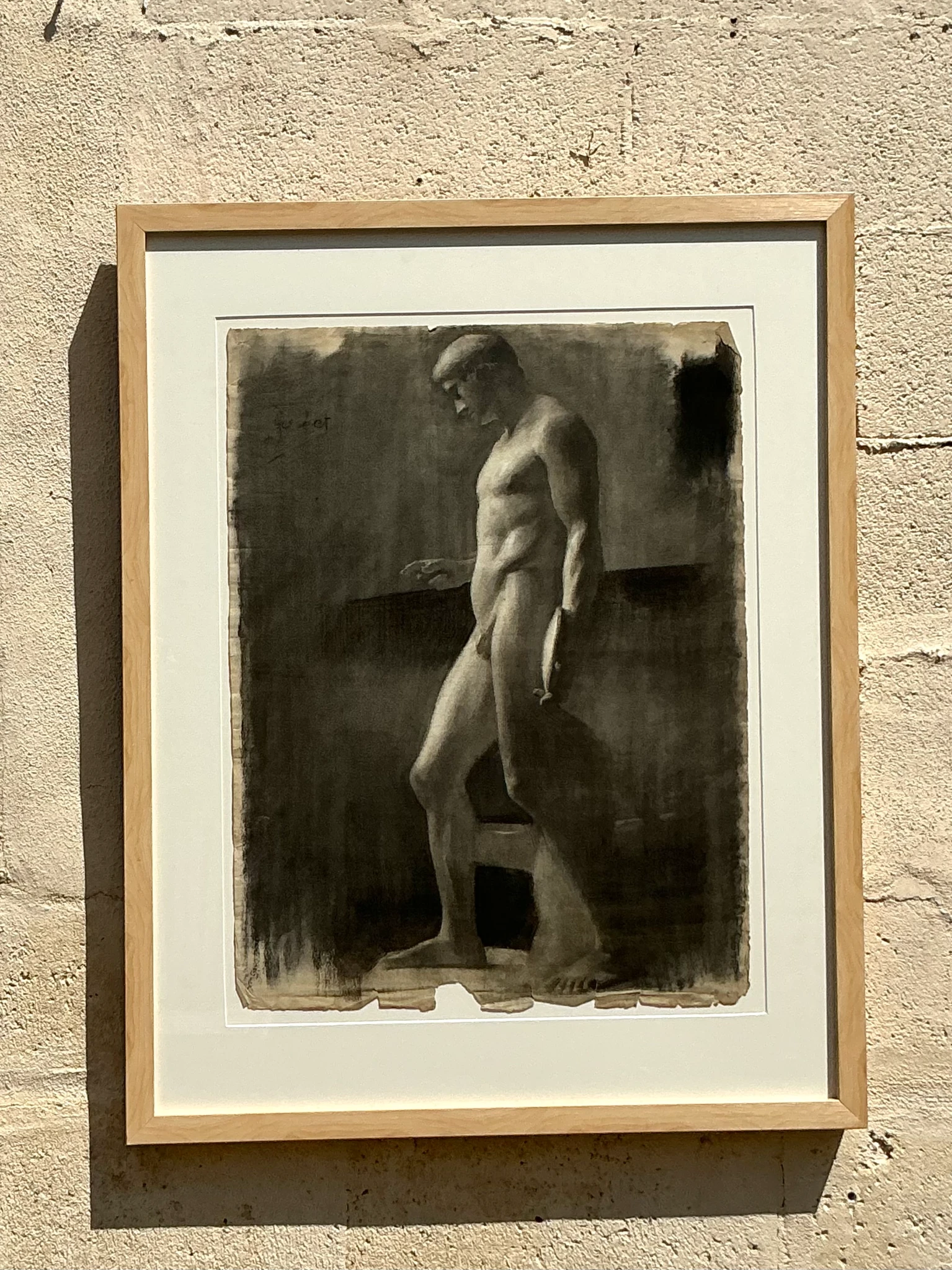 Vintage Boho Original Pencil Sketch Of Man - Side view