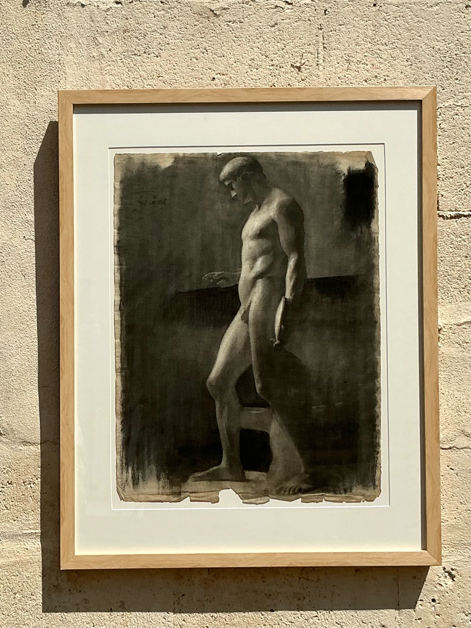 Vintage Boho Original Pencil Sketch Of Man - Back view