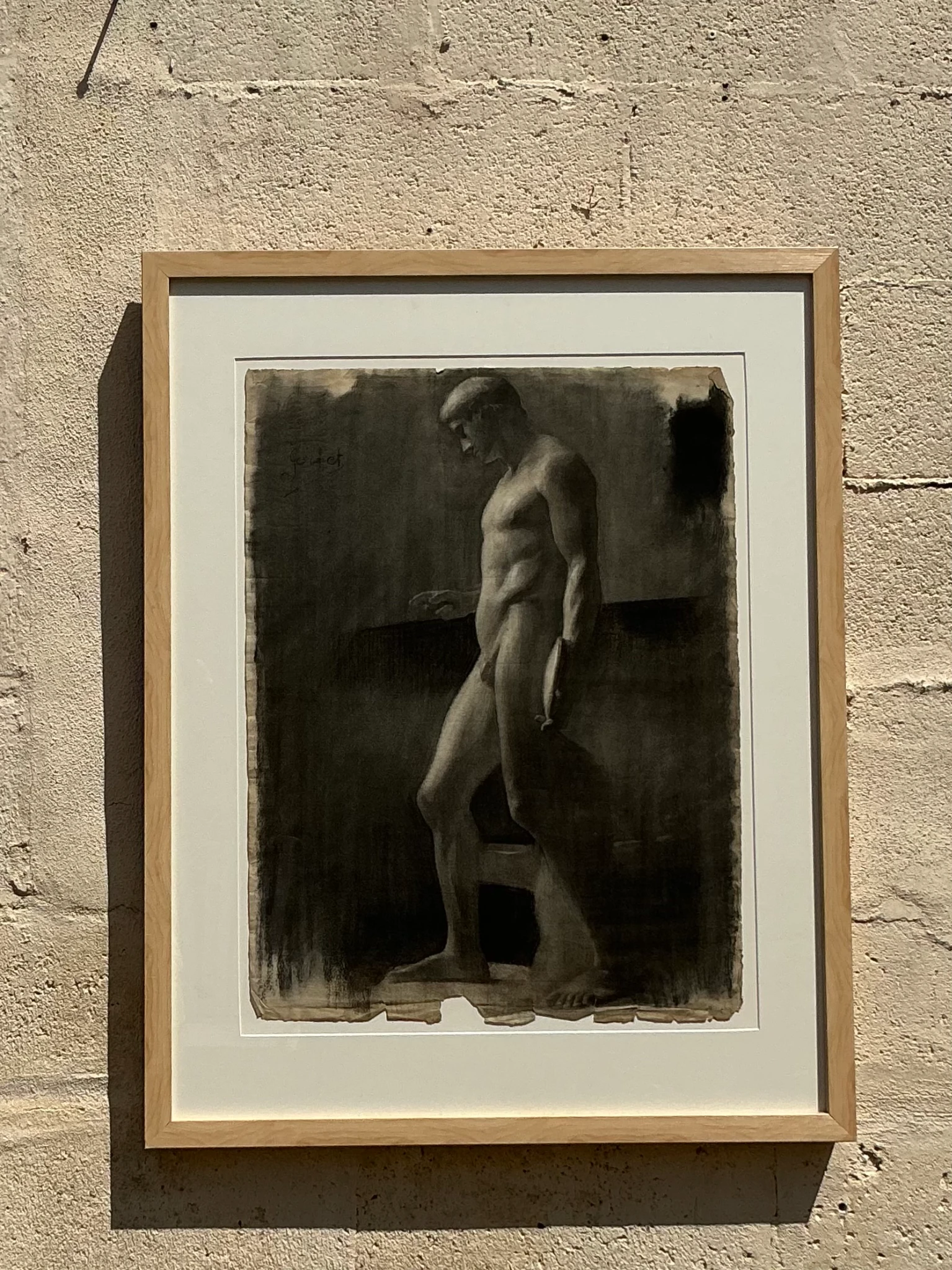 Vintage Boho Original Pencil Sketch Of Man - Top view