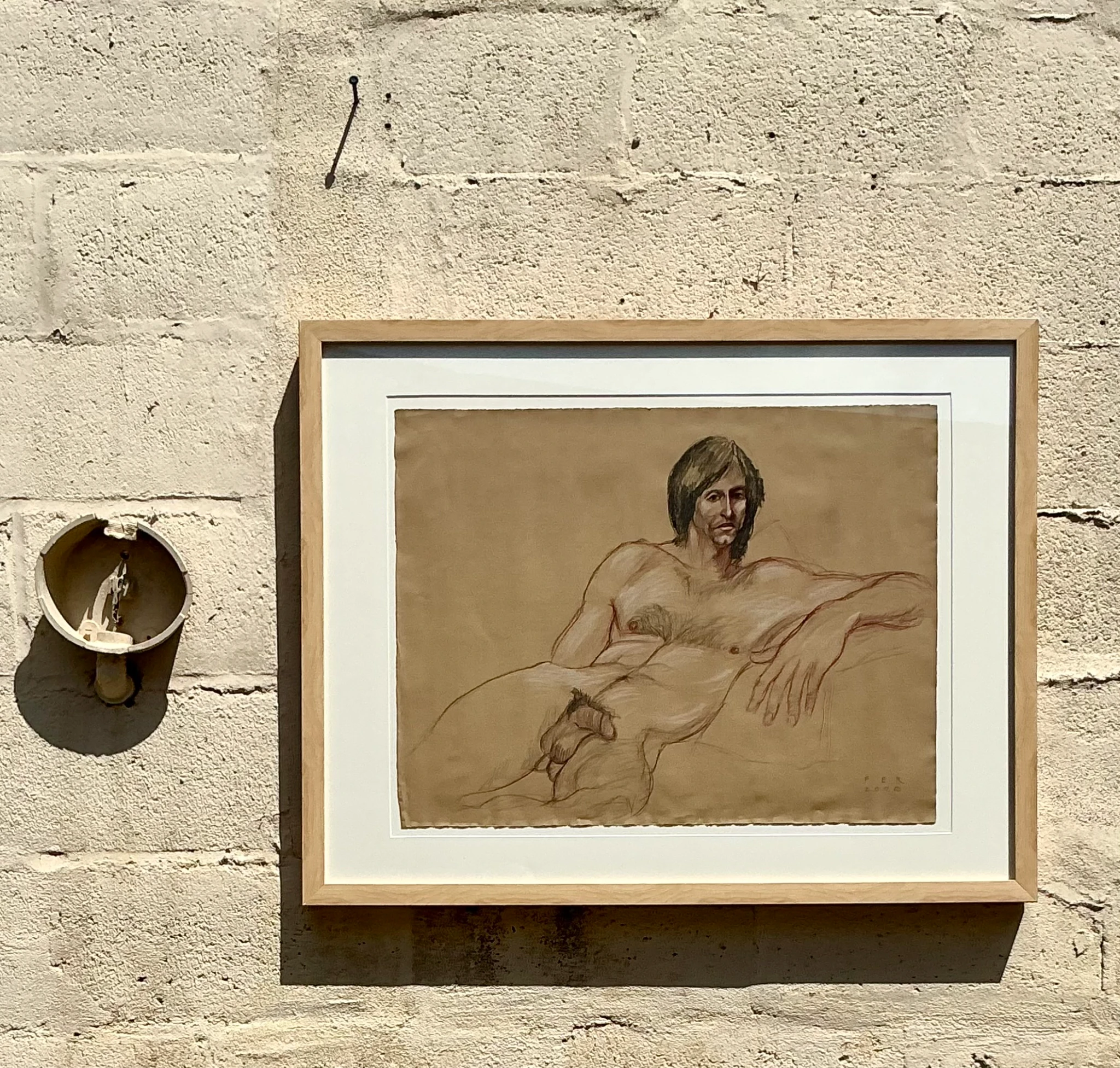 Vintage Boho Original Sketch Of Man - Side view