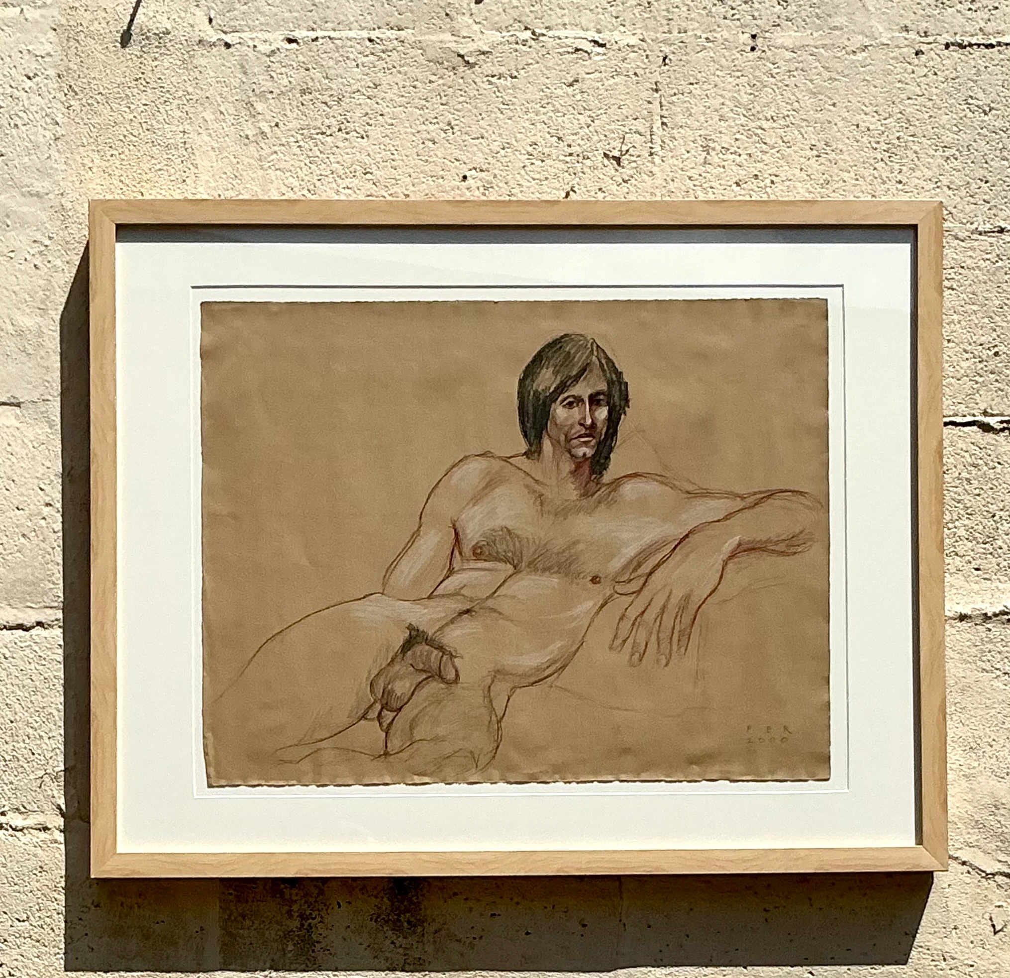 Vintage Boho Original Sketch Of Man - Detail view