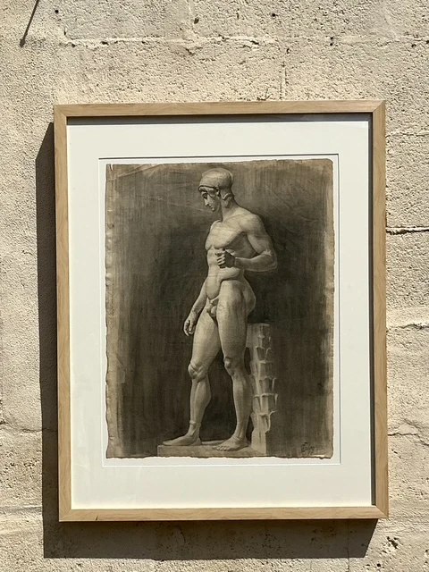Vintage Boho Original Pencil Sketch Of Man - Detail view