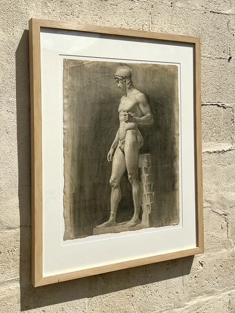 Vintage Boho Original Pencil Sketch Of Man - Side view