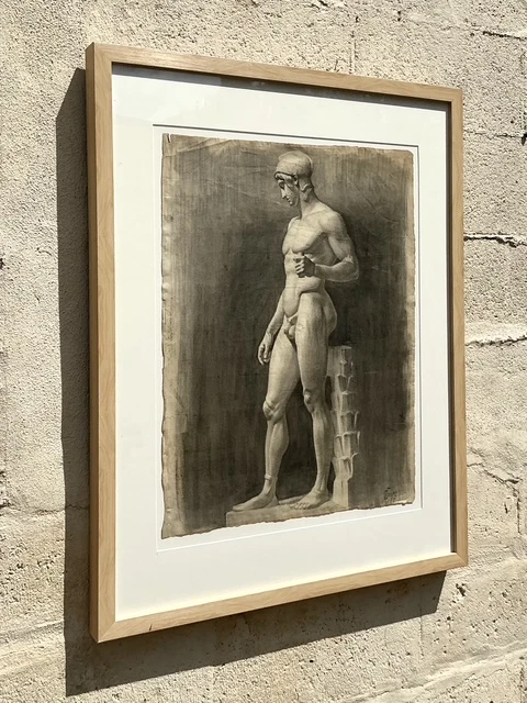 Vintage Boho Original Pencil Sketch Of Man - Back view