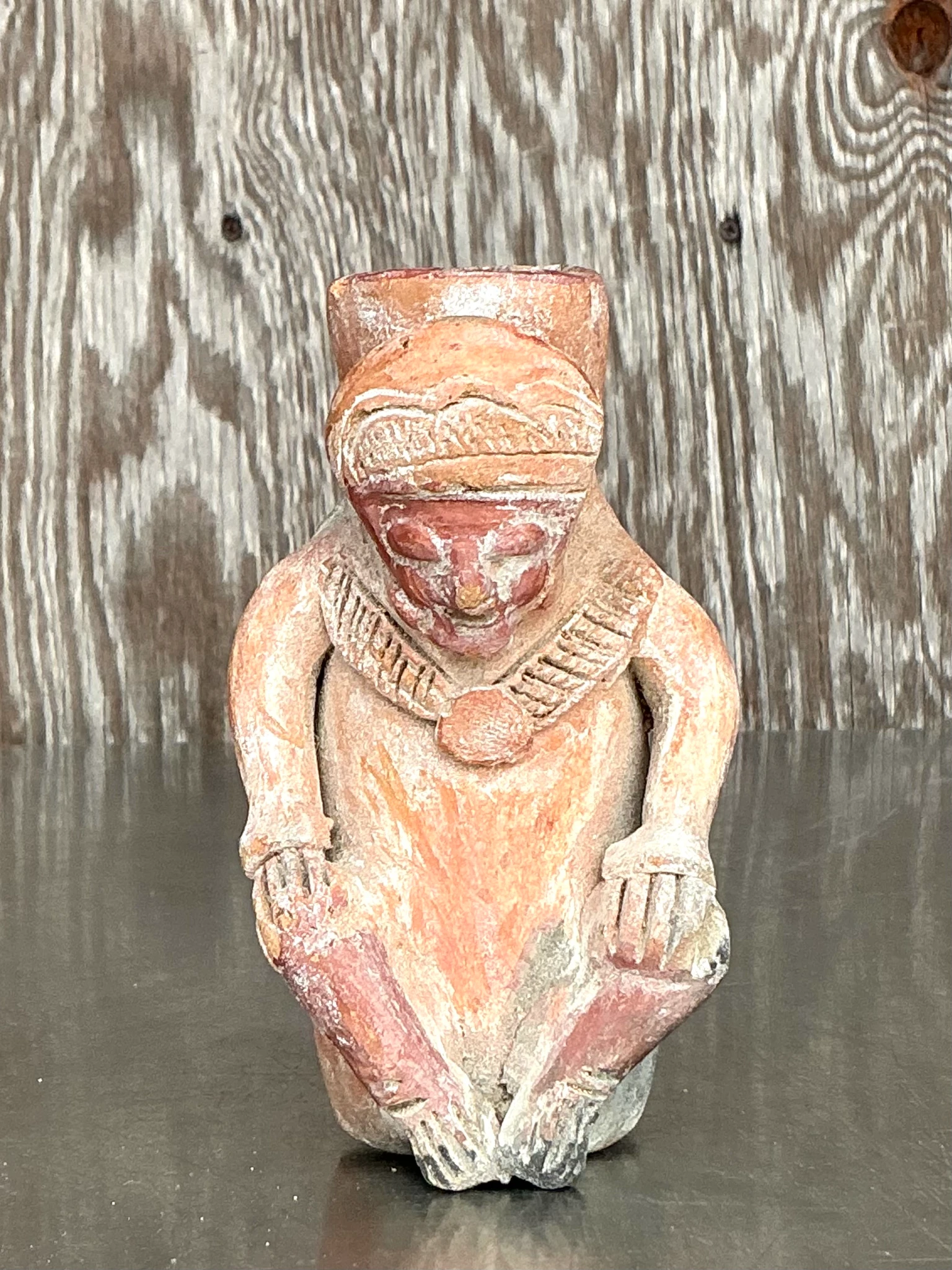 Vintage Boho Pre Colombian Figure Vase - Side view