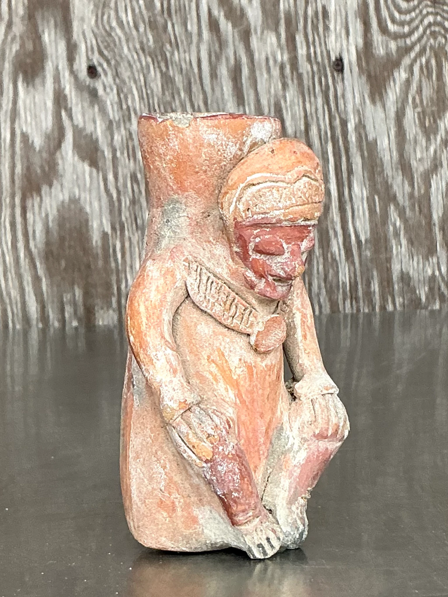 Vintage Boho Pre Colombian Figure Vase - Back view