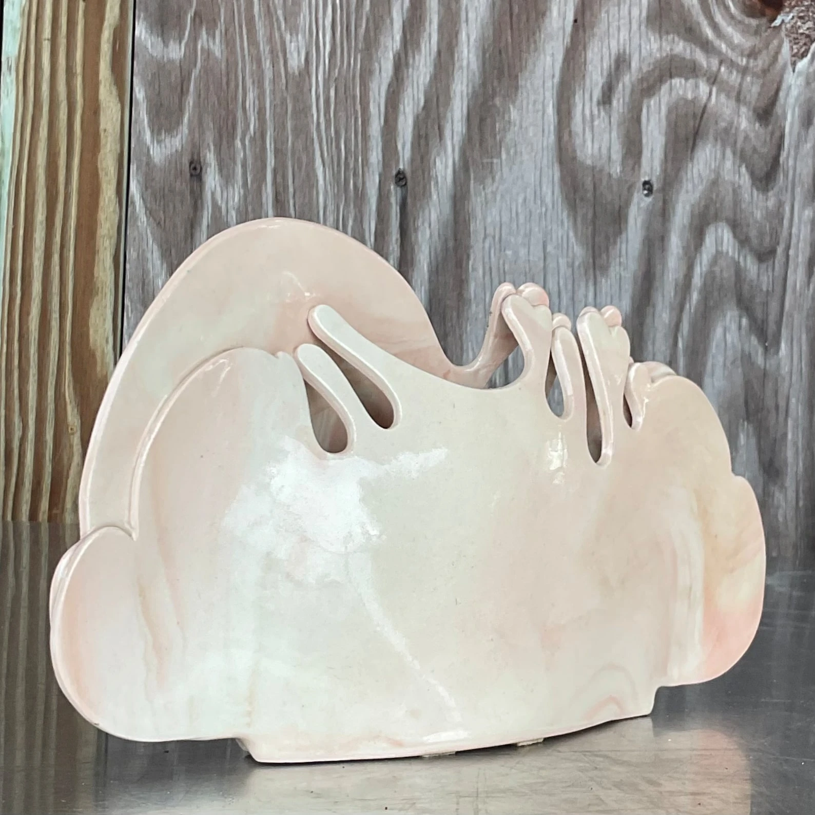 Vintage Carolyn Leung Abstract Blush Pottery Modernist Studio Art - Detail view