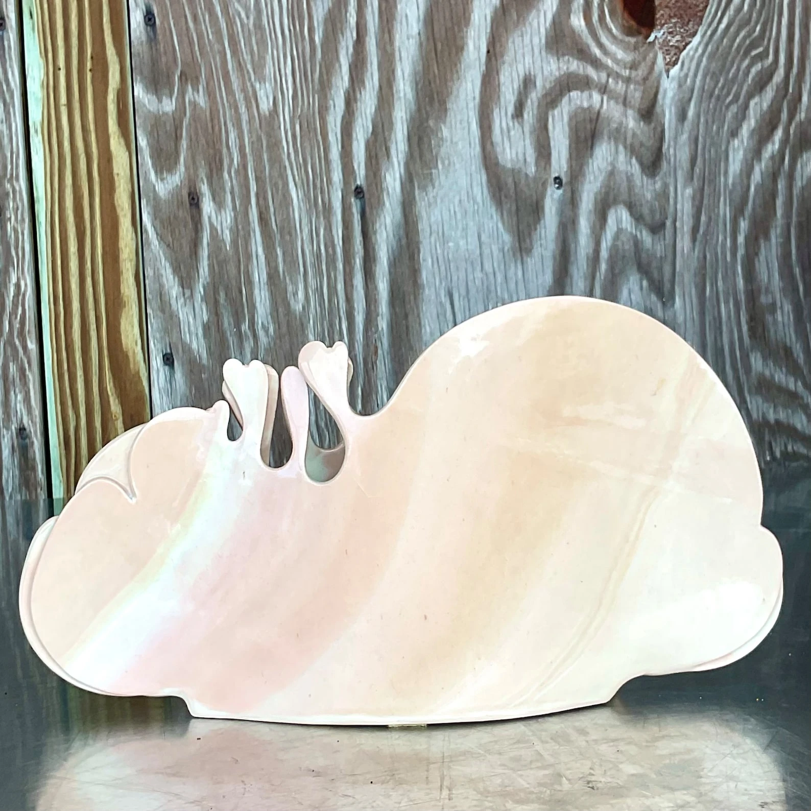 Vintage Carolyn Leung Abstract Blush Pottery Modernist Studio Art - Back view
