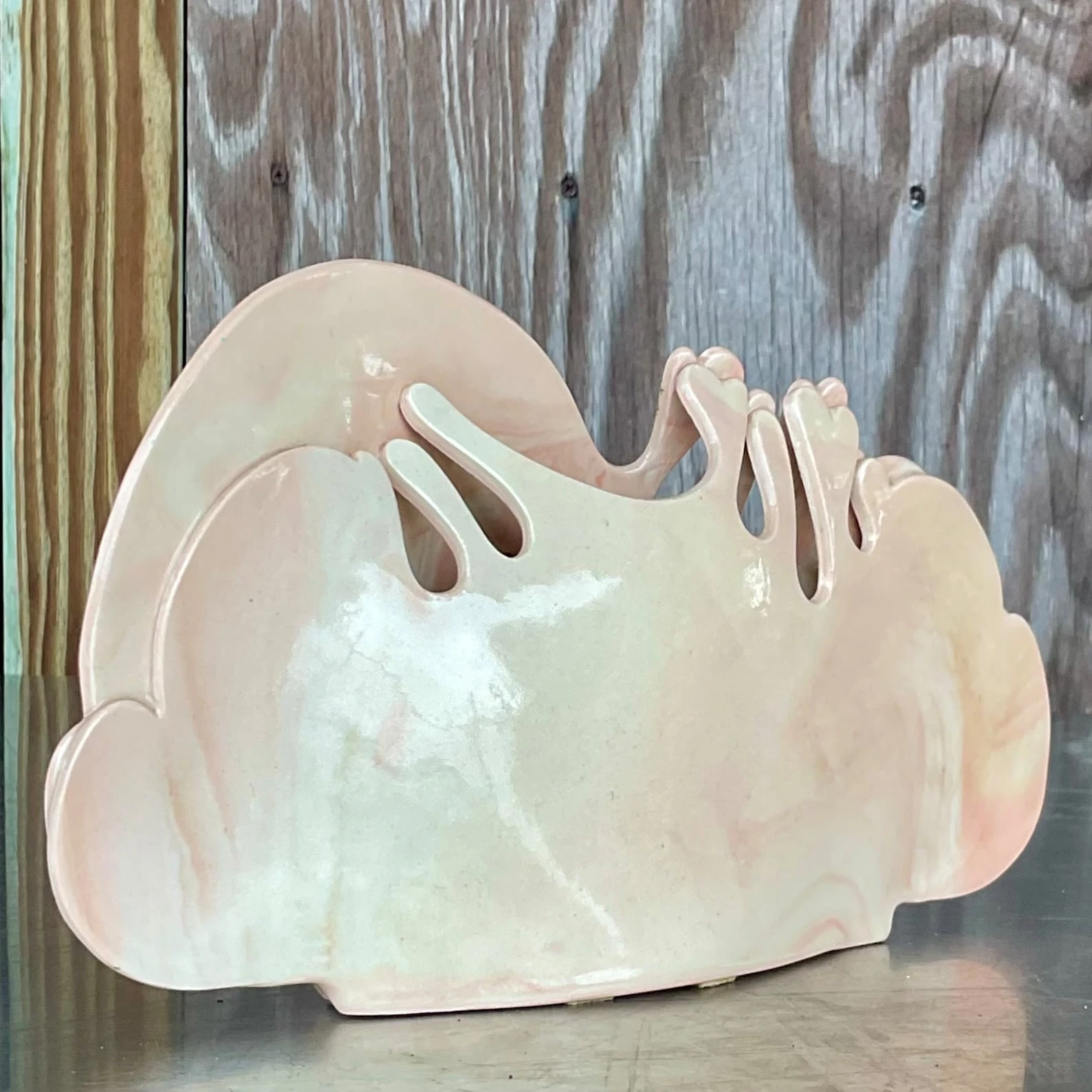 Vintage Carolyn Leung Abstract Blush Pottery Modernist Studio Art - Top view