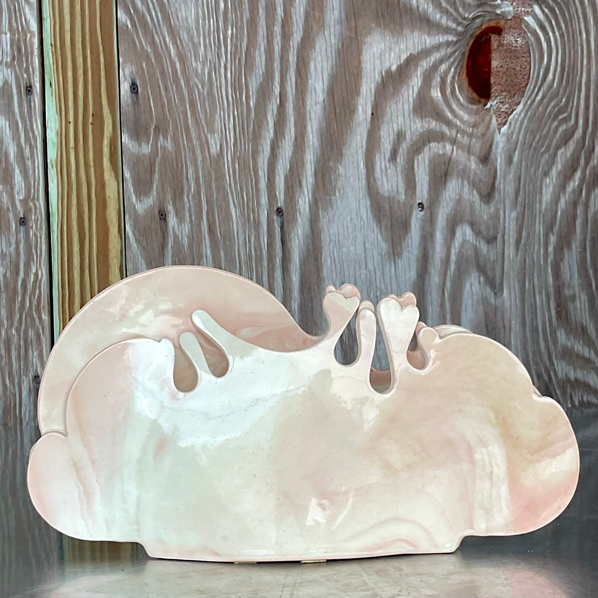 Vintage Carolyn Leung Abstract Blush Pottery Modernist Studio Art - Side view