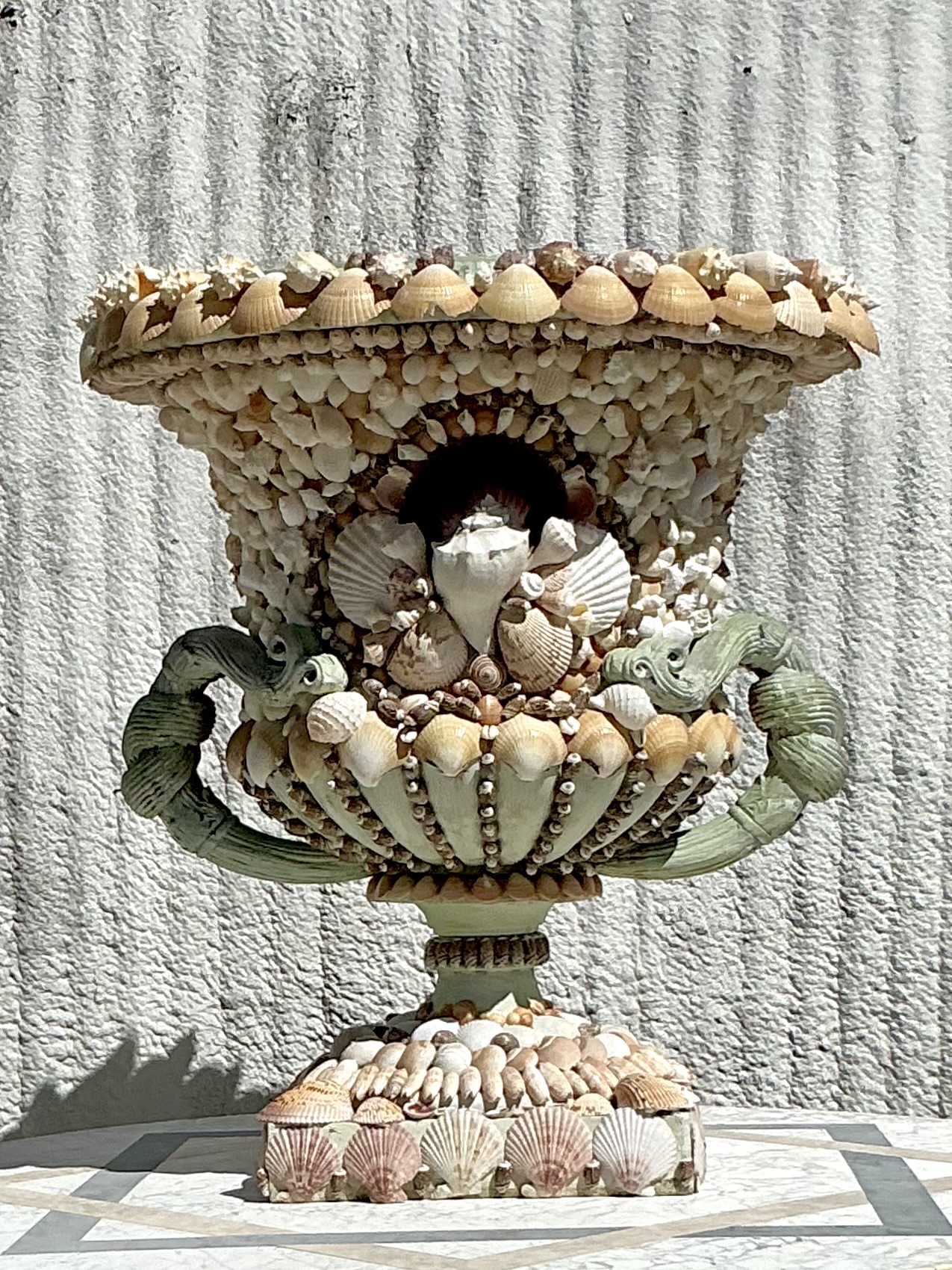 Vintage Coastal Monumental Shell Encrusted Urn - Back view