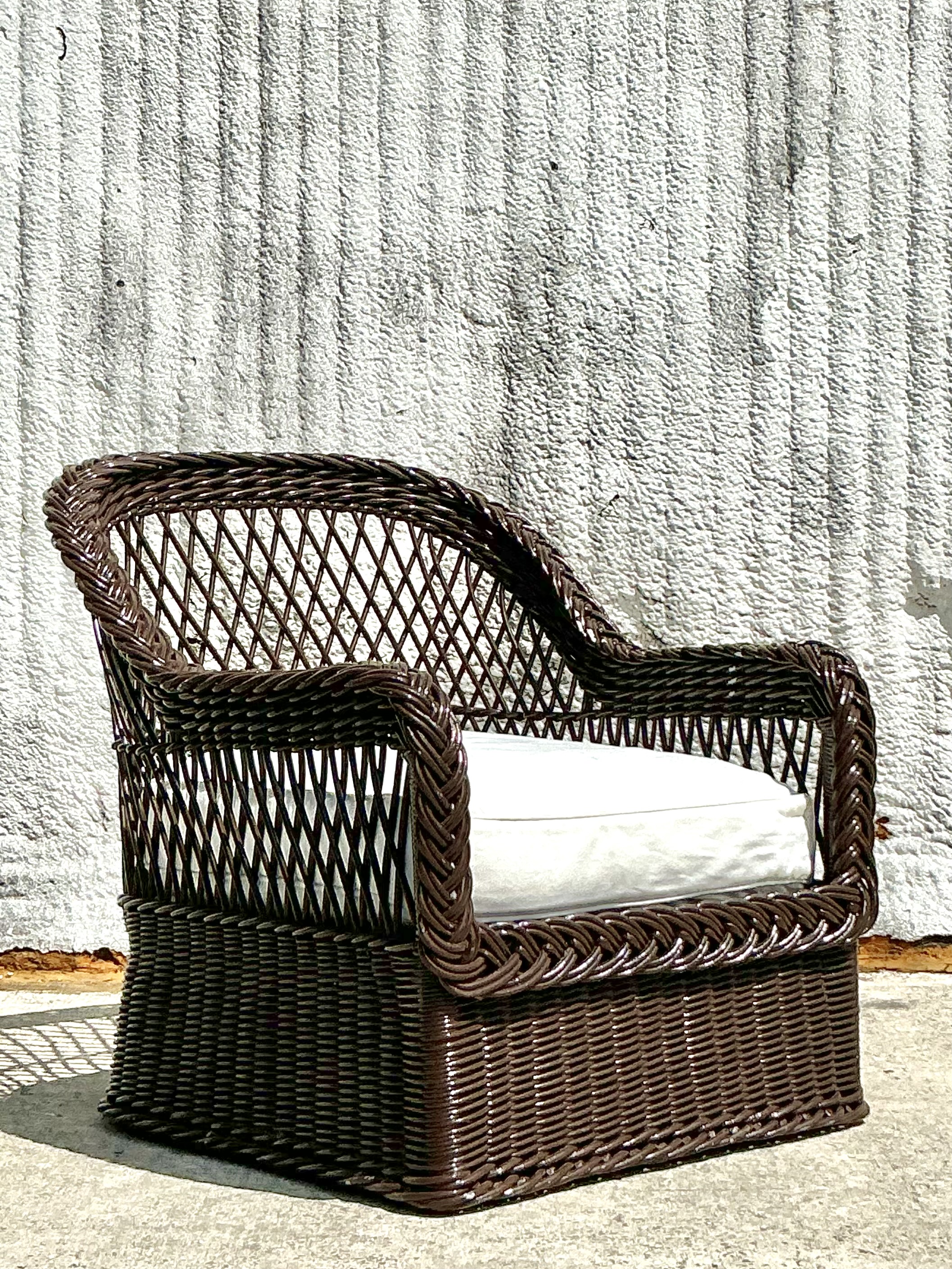 Vintage Coastal Bielecky Brothers Braided Rattan Lounge Chair - Side view